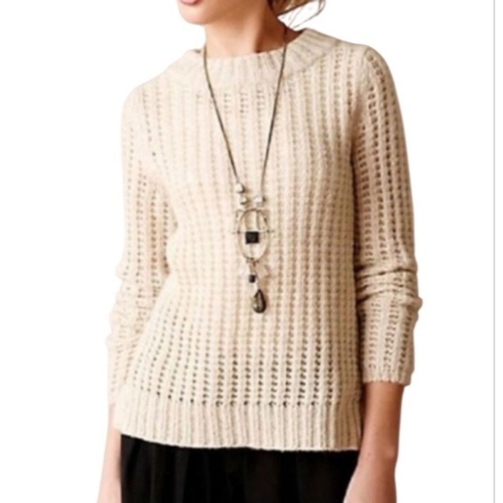 Field Flower Anthropologie Wool Blend Chunky Knit Sweater Cream Tan Beige Sz L